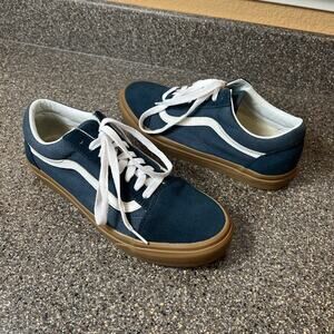 Vans Classic Mens Size 9 Blue Suede Canvas Shoes Lace Up Low Gum Sole Women 10.5